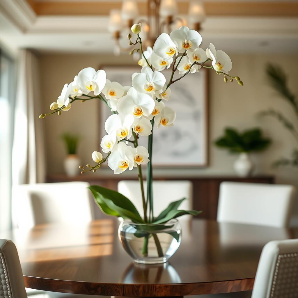 Dining Room  White Orchid Arrangements