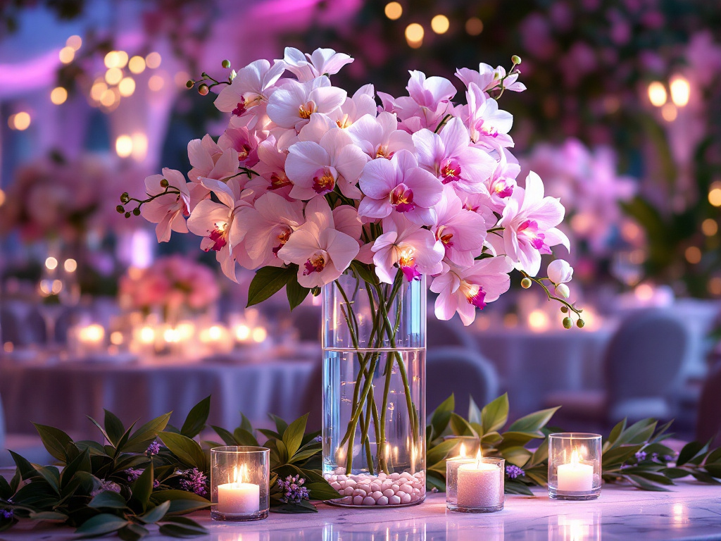 orchids in centerpieces on wedding