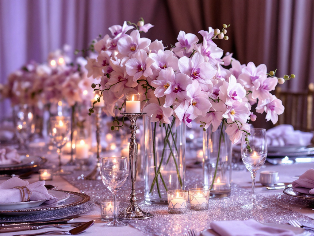 orchids in centerpieces on wedding