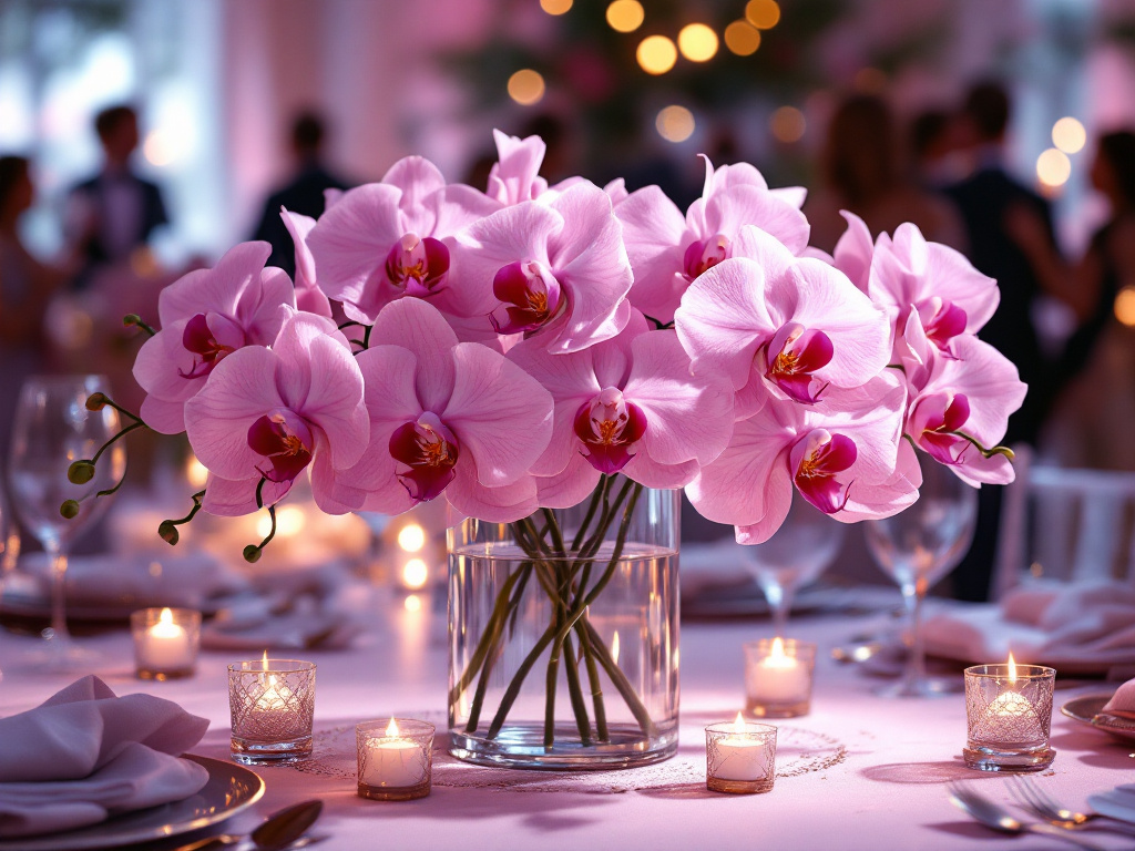 orchids in centerpieces on wedding