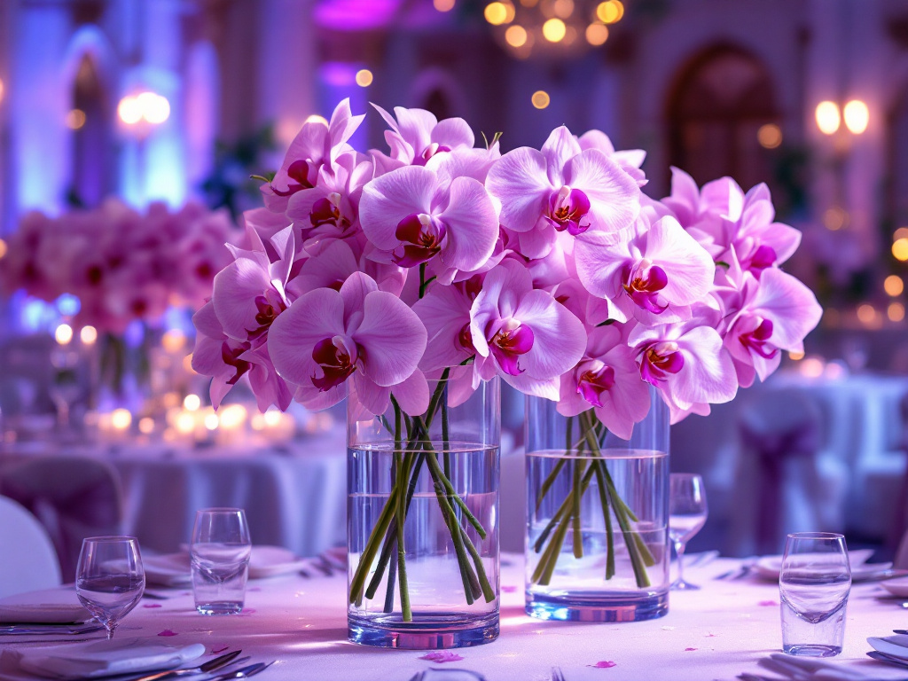 orchids in centerpieces on wedding