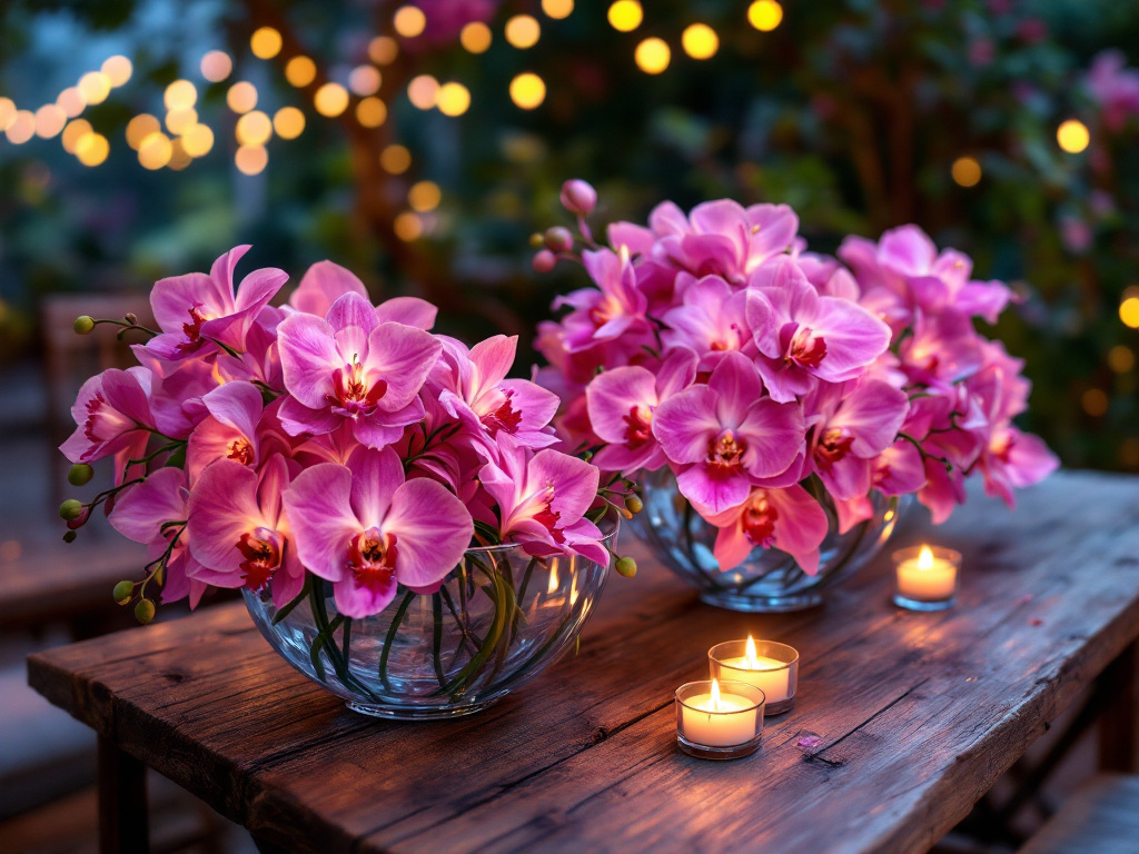 orchids in centerpieces on wedding