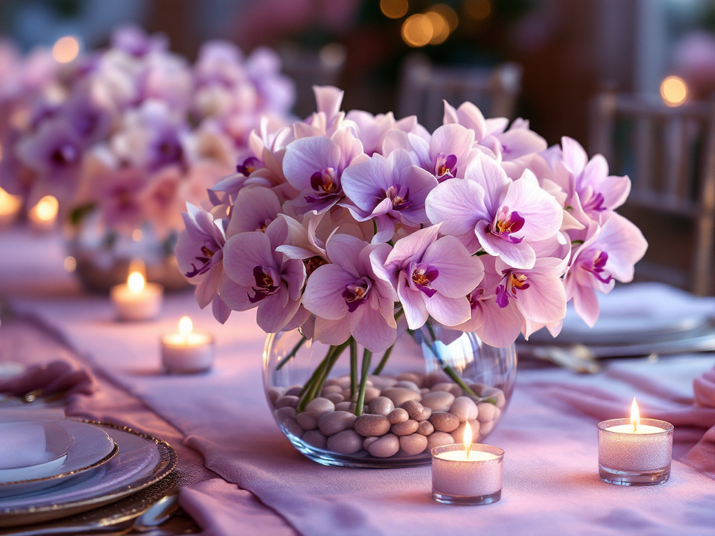 orchids in centerpieces on wedding