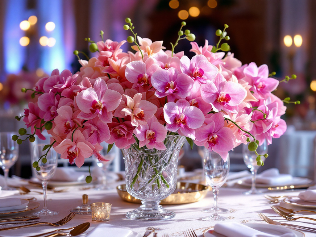 orchids in centerpieces on wedding