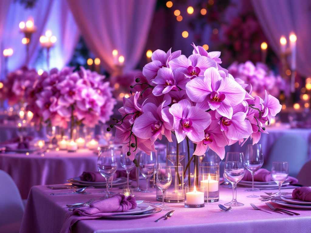 orchids in centerpieces on wedding