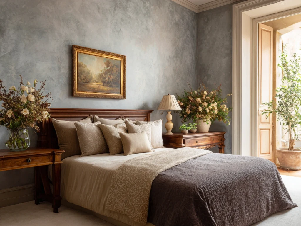 Creating a Cohesive Design: Blending Venetian Plaster and Floral Accents
