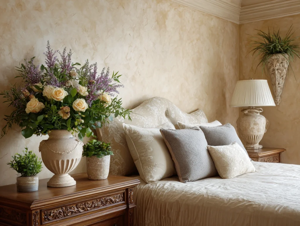 Creating a Cohesive Design: Blending Venetian Plaster and Floral Accents