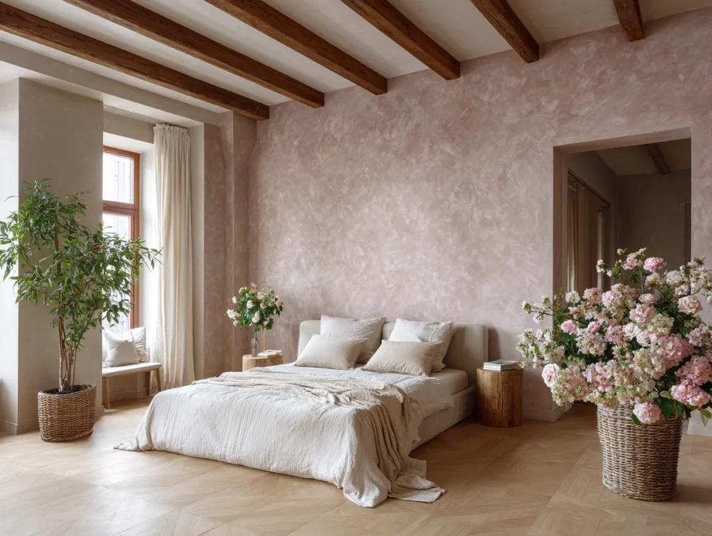 Parkland florist BedRoom Decor: The Harmony of Venetian Plaster and flower arrangement